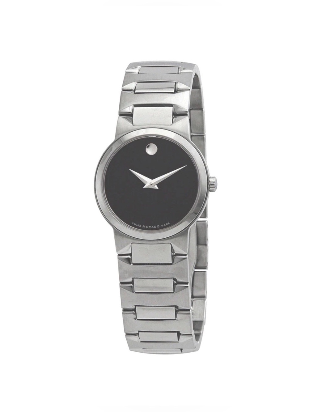 New Movado Women's Temo Black Dial 26 mm Stainless Steel Bracelet Watch 0607295